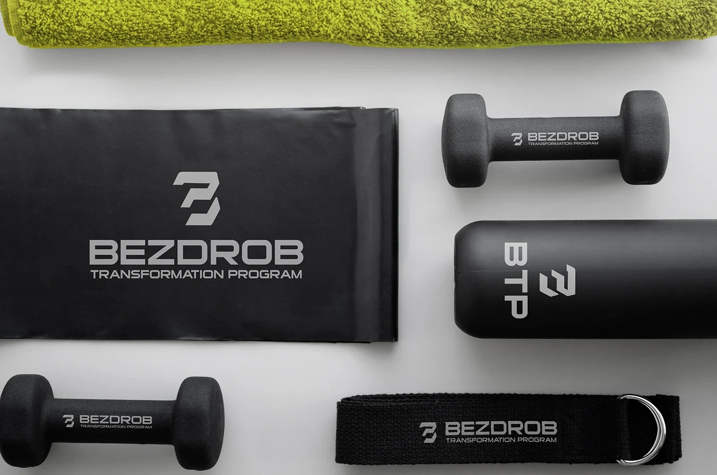 Bezdrob identity applied to fitness accessories